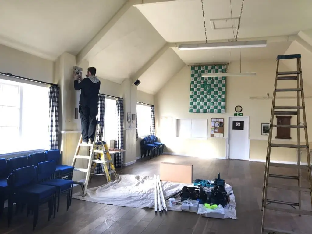 Frampton on Severn Village Hall interior with upgraded lighting installed by Stroud Electrical Services